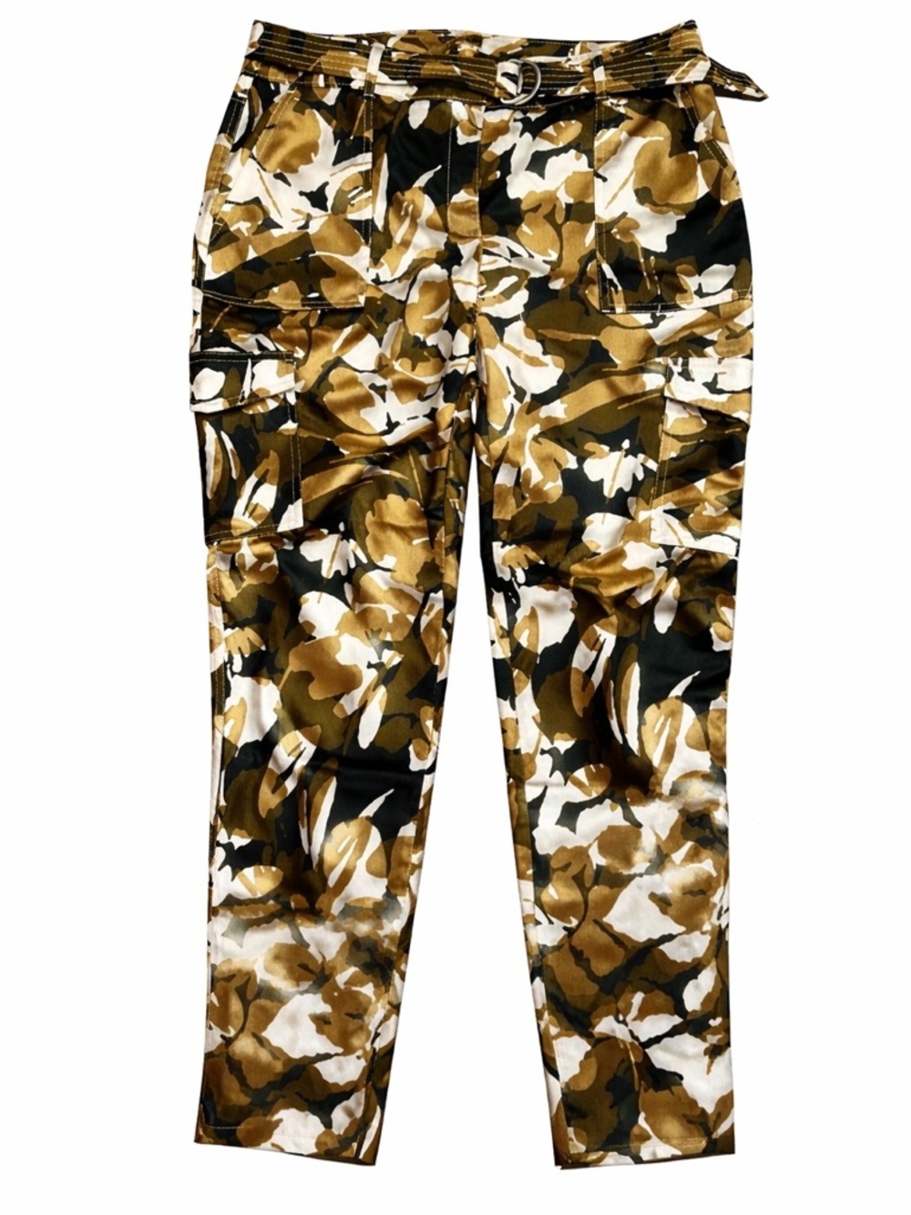Chico’s Camo Cargo Pants Belted Utility Pants Size 0.5 Small Olive Tan